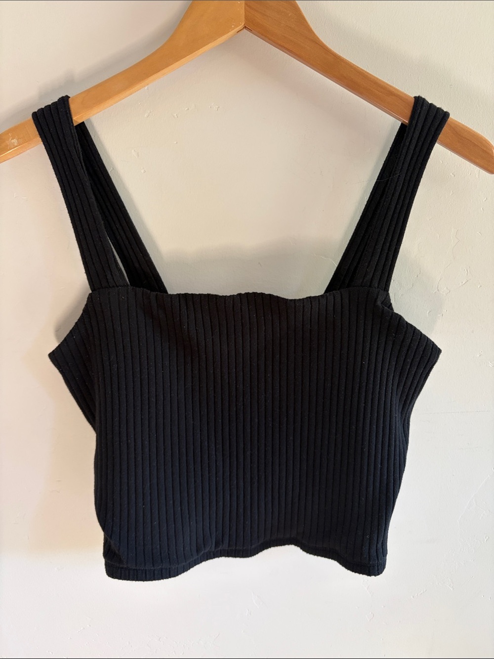 American Eagle Ribbed Square-Neck Crop Tank Top - Black